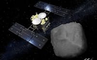 小惑星「りゅうぐう」に到着した探査機「はやぶさ2」のイメージ＝池下章裕氏・宇宙航空研究開発機構（JAXA）提供