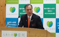 長野県の阿部知事は定例会見でリニア中央新幹線の開業時期に関しコメントした（15日、長野市）