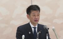 佐藤組合長は合併協議からの離脱を発表した（秋田市）