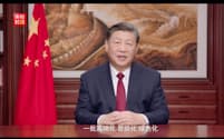 2024年の年頭所感を発表する中国の習近平国家主席（23年12月31日）＝CCTVから