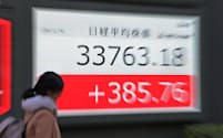 日経平均株価はバブル経済崩壊後の高値を超えて取引を終えた（9日、東京都中央区）