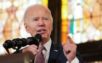 FILE PHOTO: U.S. President Joe Biden gestures as he delivers a speech during a campaign event at the Mother Emanuel AME Church, the site of the 2015 mass shooting, in Charleston, South Carolina, U.S., January 8, 2024. REUTERS/Kevin Lamarque/File Photo