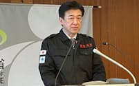 記者会見で在日米軍への支援要請を表明した木原稔防衛相（16日、防衛省）