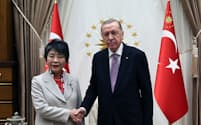 上川外相はトルコのエルドアン大統領と会談した（トルコ大統領府提供）