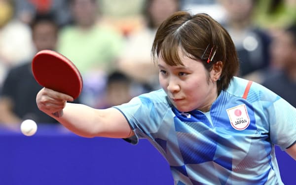 パリ五輪でのシングルス初出場に向け、平野は「最後は絶対に自分が行くんだっていう強い気持ちを持って戦い抜きたい」と話す=共同