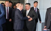 金正恩氏はロシアのプーチン大統領と会談した（23年9月、ロシア・アムール州）＝朝鮮通信