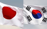 日本国旗と韓国国旗