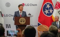 LG化学の辛学喆CEOは「北米電気自動車市場を主導する」と意気込みを語る（22年のテネシー工場着工式）