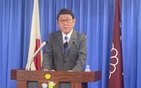 記者会見する自民党の茂木幹事長（19日、党本部）