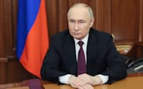 21日、ロシアのプーチン大統領は大統領選の結果確定を受けた声明で投票に参加した国民に謝意を示した＝ＡＰ