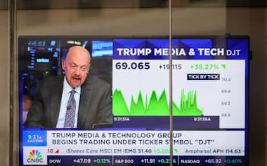 トランプ前大統領が立ち上げたSNSの運営会社トランプ・メディア・アンド・テクノロジー・グループは3月26日にナスダックに上場、公開後に株価は急騰した=ロイター