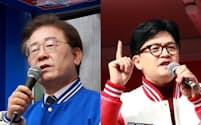 野党「共に民主党」の李在明代表㊧と与党「国民の力」の韓東勲非常対策委員長