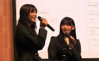 NTT西日本はアイドルグループ・櫻坂46のメンバーの声を使った多言語ガイドの実証実験をしている（11日、大阪市都島区）