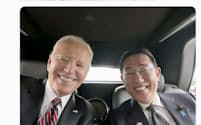 岸田首相のX（旧ツイッター）に投稿されたバイデン米大統領（左）との写真