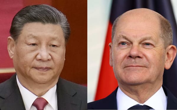 中国の習近平国家主席㊧=共同とショルツ独首相=ロイター