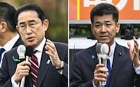 岸田首相（写真左）と立民の泉代表はそれぞれ補欠選挙の応援で島根県を訪れた（21日）＝いずれも共同
