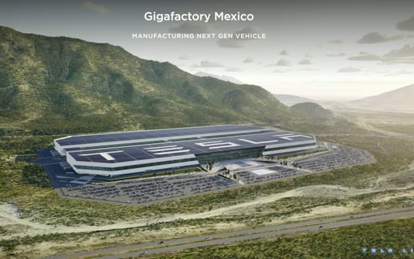 メキシコ北部に建設する新EV工場のイメージ=テスラの中継映像から