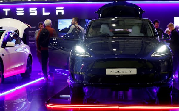 FILE PHOTO: Tesla Model Y on display at the Everything Electric exhibition at the ExCeL London international exhibition and convention centre in London, Britain, March 28, 2024.  REUTERS/Peter Cziborra/File Photo