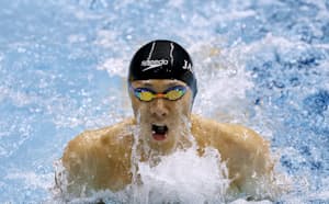 男子100メートル平泳ぎ（知的障害）決勝　1分3秒61で優勝した山口尚秀（4日、横浜国際プール）=共同