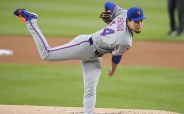 5月14日時点で千賀のフォークは被打率.085、被長打率.102。無双といえる威力を保っている(4月25日、先発したナショナルズ戦)=ゲッティ共同