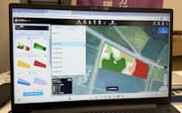 AI栽培管理支援システム「ザルビオフィールドマネージャー」の生育マップの画面=21日、宇都宮市
