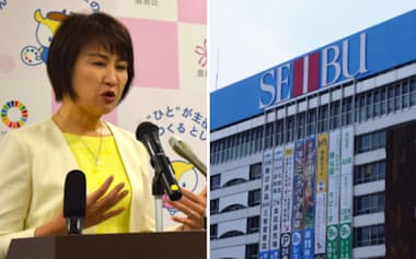 豊島区の高際みゆき区長㊧と西武池袋本店