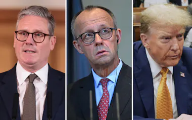 米国ではトランプ大統領の支持率が下がっても民主党の支持率が上昇していないなど、西側諸国ではリベラリズムが衰退し続けている(写真左から英スターマー首相、ドイツのメルツ首相、米トランプ大統領)=いずれもロイター