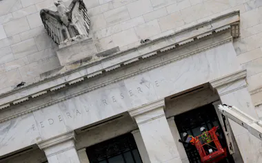 FILE PHOTO: Major construction work continues at the U.S. Federal Reserve building as U.S. President Donald Trump voices complaints about Fed Chair Jerome Powell, in Washington, D.C., U.S., July 14, 2025. REUTERS/Jonathan Ernst/File Photo