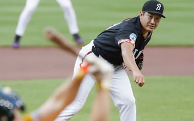 先発したアスレチックス戦では速球、スプリット、スイーパー、カッターなどをバランスよく使い相手打線をけむに巻いた。若手の好打者のインサイドへ攻め込む投球が光った=共同