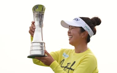AIG全英女子オープンで優勝した山下美夢有(英西部ウェールズのロイヤルポースコールGC)=共同