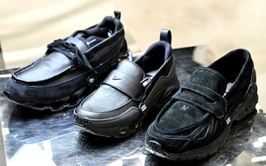 右からニューバランス、ナイキ、ミズノのスニーカーローファー