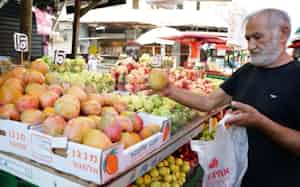 イスラエル産マンゴーを販売する青果店(9月、テルアビブ) イスラエル産マンゴーを販売する青果店(9月、テルアビブ)