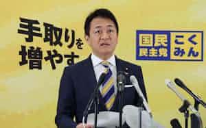 記者会見する国民民主党の玉木雄一郎代表(7日、国会内) 記者会見する国民民主党の玉木雄一郎代表(7日、国会内)