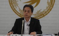 記者会見するJR九州の古宮洋二社長(29日、福岡市)