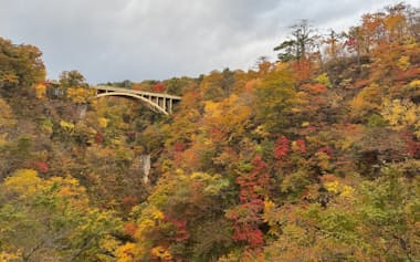 鳴子峡は紅葉スポットとして有名だ(2日、宮城県大崎市)