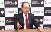 2025年4〜9月期決算を発表する日本触媒の野田社長(7日、大阪市)