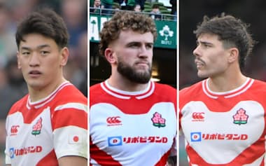 ラグビー日本代表の主将を務めるディアンズ㊥と、副将の李㊧、ライリー㊨(いずれも©JRFU)