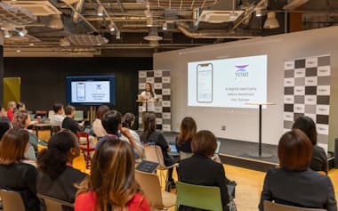 スタートアップのピッチ大会で優勝したYOMI International(7日、東京都千代田区)