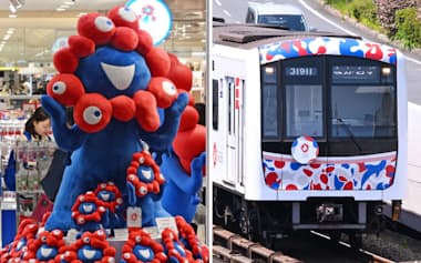 鉄道やバス、ホテルや物販が売り上げが伸びた(あべのハルカス近鉄本店の公式ショップ㊧と大阪メトロ御堂筋線)