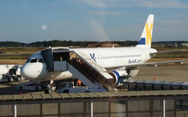 韓国のエアロKは茨城―ソウル便を週3日運航する(12日、茨城県小美玉市)