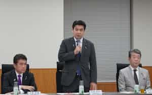 タスクフォースの初会合で発言する松本文科相(12日、東京都千代田区) タスクフォースの初会合で発言する松本文科相(12日、東京都千代田区)