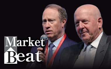 (左から)モルガン・スタンレーのピックCEOとゴールドマンのソロモンCEO=NIKKEI montage/ロイター