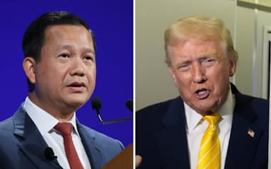カンボジアのフン・マネット首相(左)とトランプ米大統領=AP