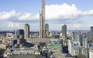 ロンドンのセントポール大聖堂側から見た木造80階建て超高層ビルのイメージ（資料:PLP Architecture）