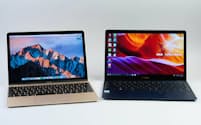 MacBook（左）とZenBook 3（右）。MacBookは、拡張性を切り捨てたモバイルノートの先駆け、ZenBook 3も同様のコンセプトだ