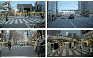 図2　車載AIコンピューター「DRIVE PX 2」の高い性能を生かし、単眼カメラの映像から多数の歩行者や車両をリアルタイムに識別できる。歩行者、自動車、トラック、バイク（自転車）、交通標識（信号）の5種類を区別できる（図:NVIDIA）