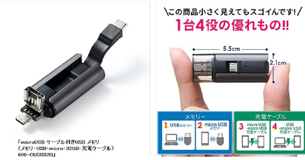 サンワサプライ 32gbのusbメモリ Microusbケーブル付きusbメモリ 600 Cusb32g を発売 日本経済新聞