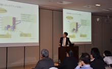 日経BizGateセミナーで講演する慶応大ビジネススクールの余田教授(17日、東京都千代田区)