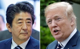 2017年1月にトランプ政権が発足してから、安倍首相(左)と2人の首脳会談は7回目になる=ロイター 2017年1月にトランプ政権が発足してから、安倍首相(左)と2人の首脳会談は7回目になる=ロイター