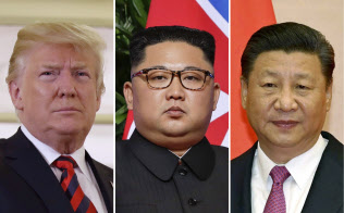 トランプ大統領(左)はかねて北朝鮮問題と貿易のディールを公言してきた(中央は金正恩委員長、右は習近平主席)=AP トランプ大統領(左)はかねて北朝鮮問題と貿易のディールを公言してきた(中央は金正恩委員長、右は習近平主席)=AP